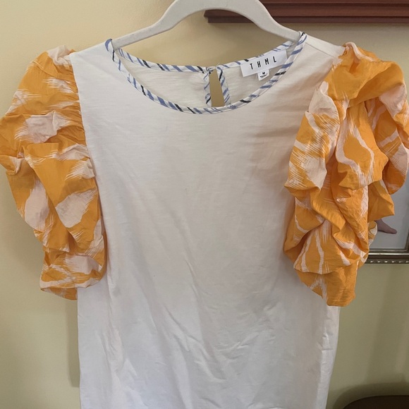 THML Yellow Angel Sleeved White Top Medium new no tags - Picture 2 of 5